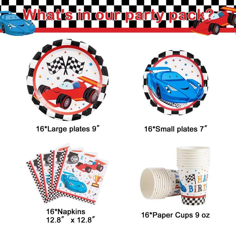 ويرنساي مستلزمات حفلات سيارات السباق من WERNNSAI للأولاد - تكفي 16 ضيفًا. طقم أدوات مائدة ورقية للاستخدام مرة واحدة، يشمل أطباق غداء وعشاء وحلوى وكيك، ومناديل، وأكواب، وأدوات مائدة لحفلات أعياد الميلاد. - Image 2